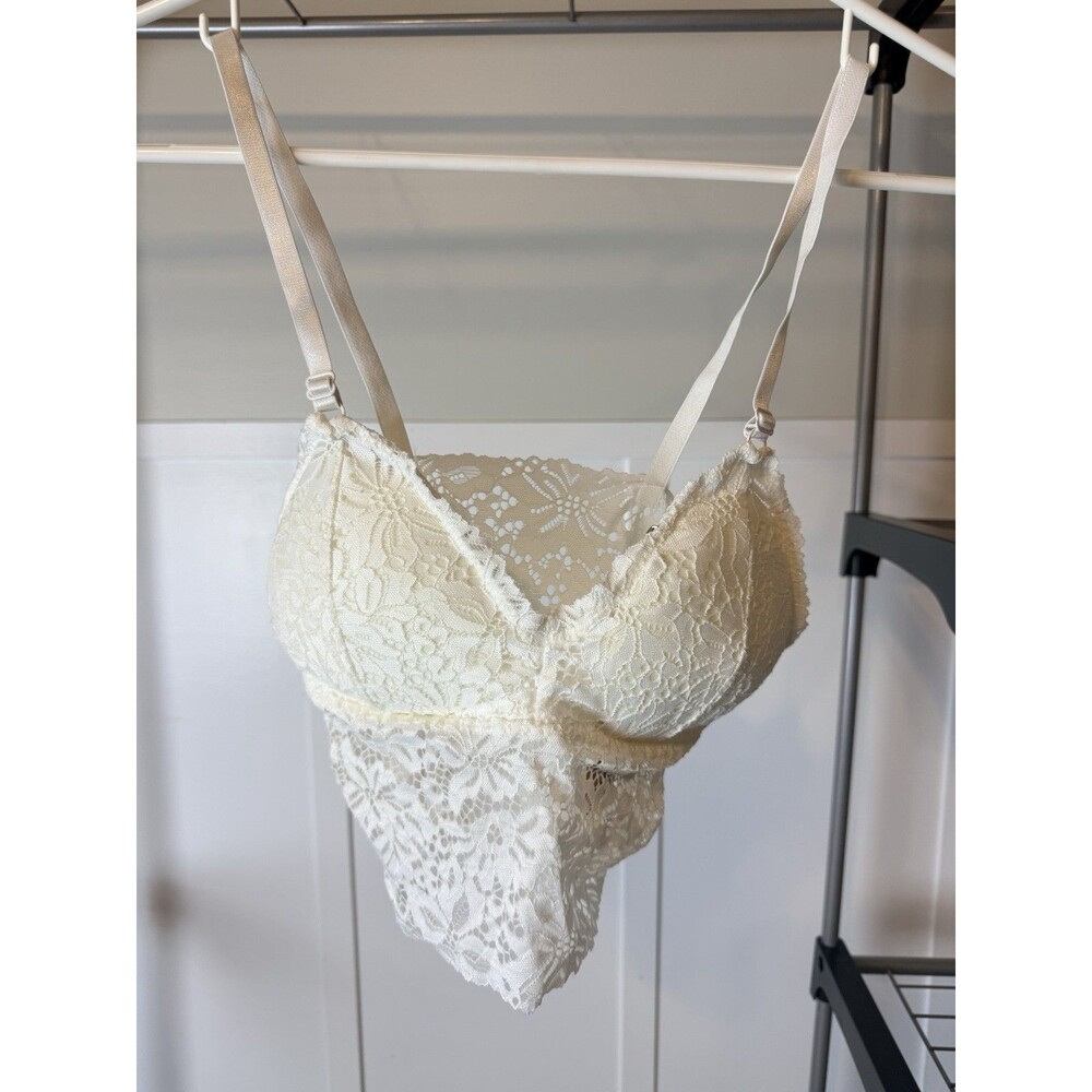 Women's White Lace Floral Sheer Bralette Bra Spaghetti Straps Wireless S